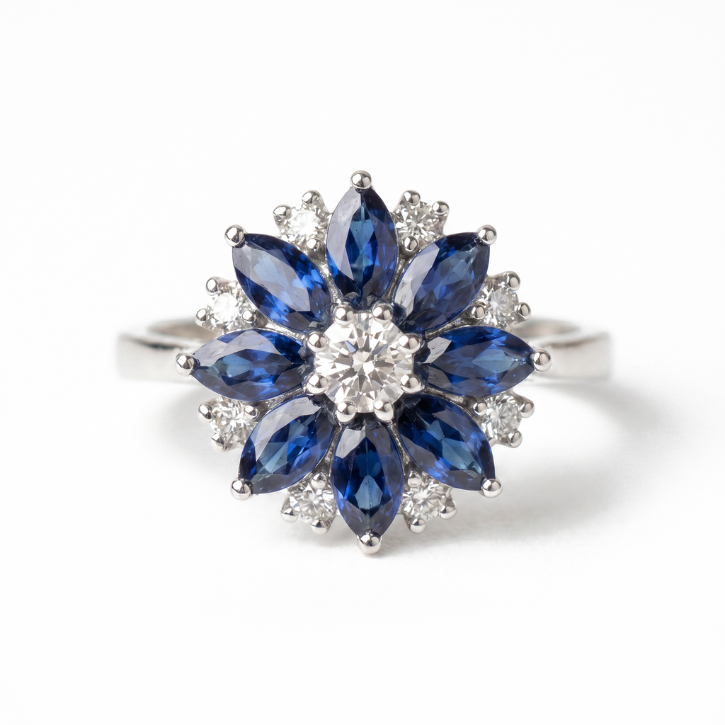 Sapphire Floral Cluster Ring