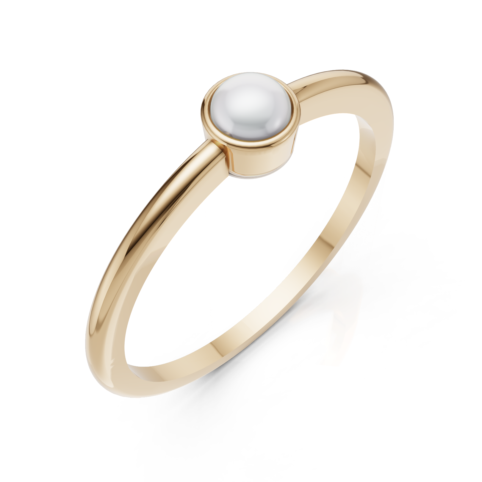 Gold ring with a pearl on a white background