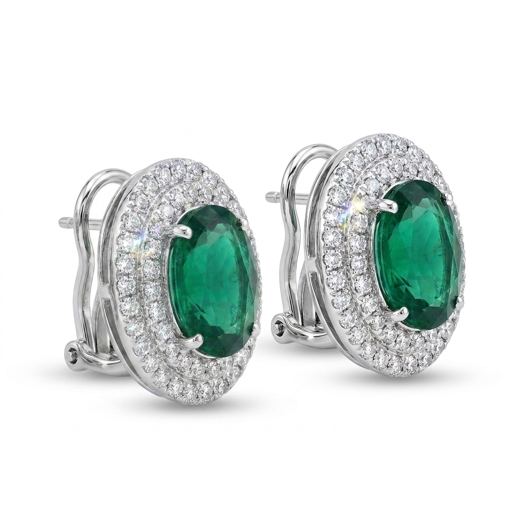 Minerva Emerald Double-Halo Studs