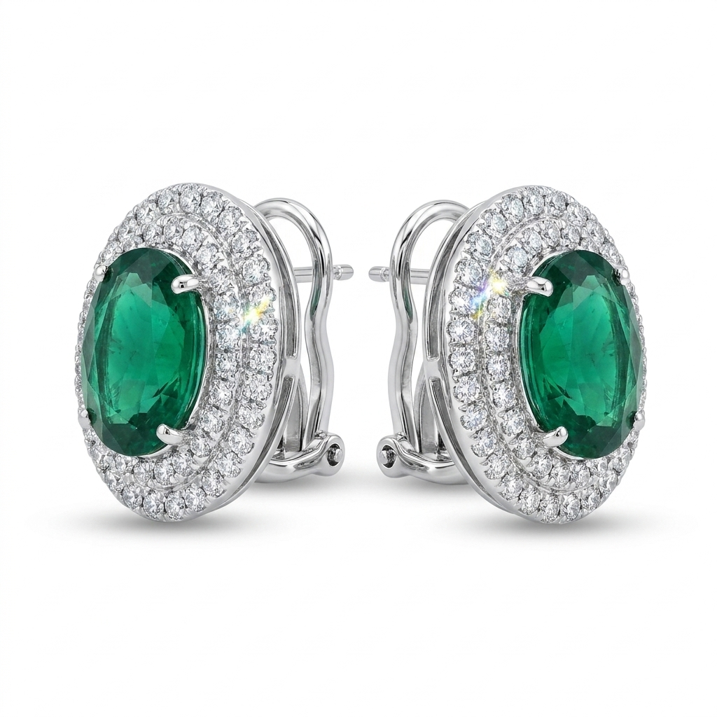 Minerva Emerald Double-Halo Studs