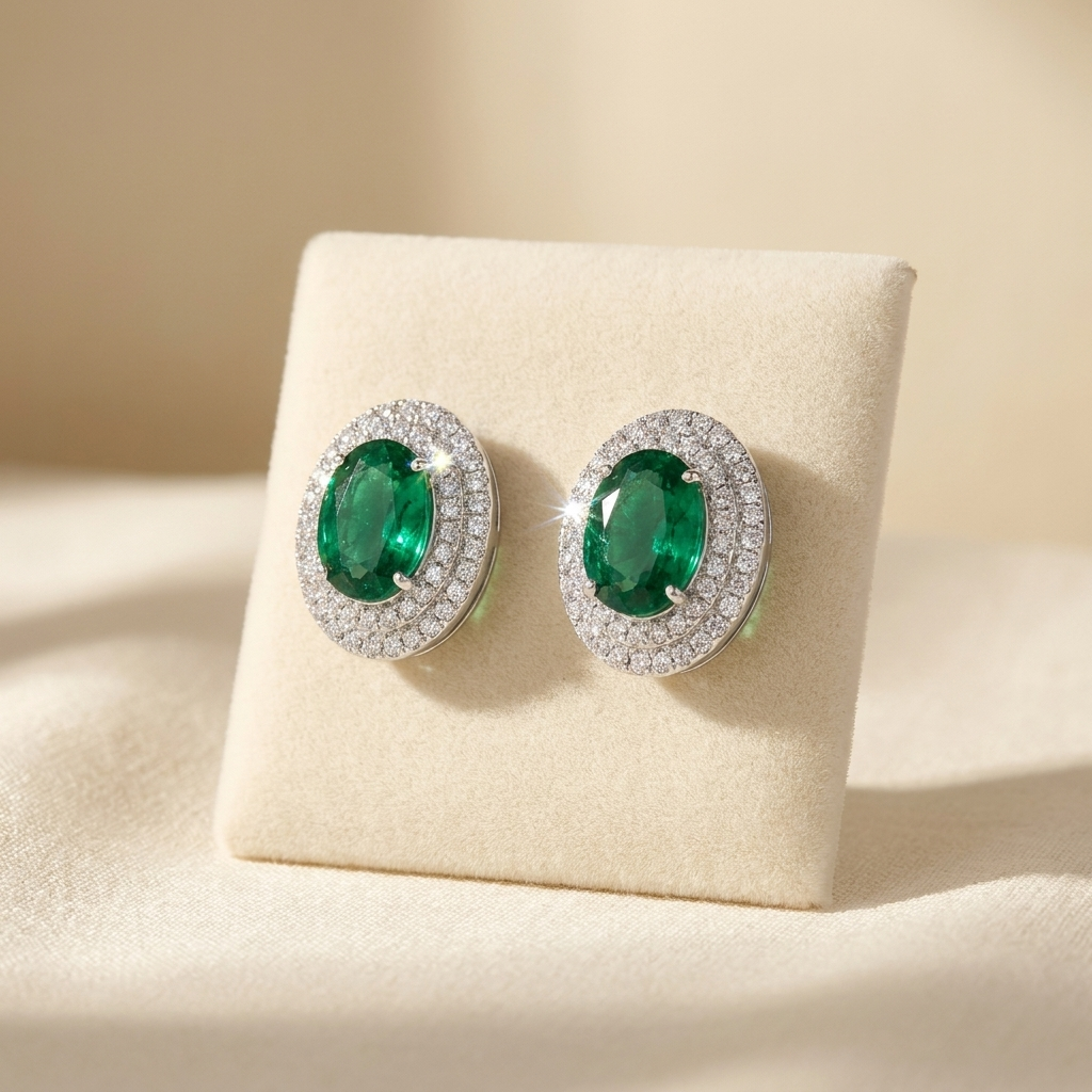 Minerva Emerald Double-Halo Studs
