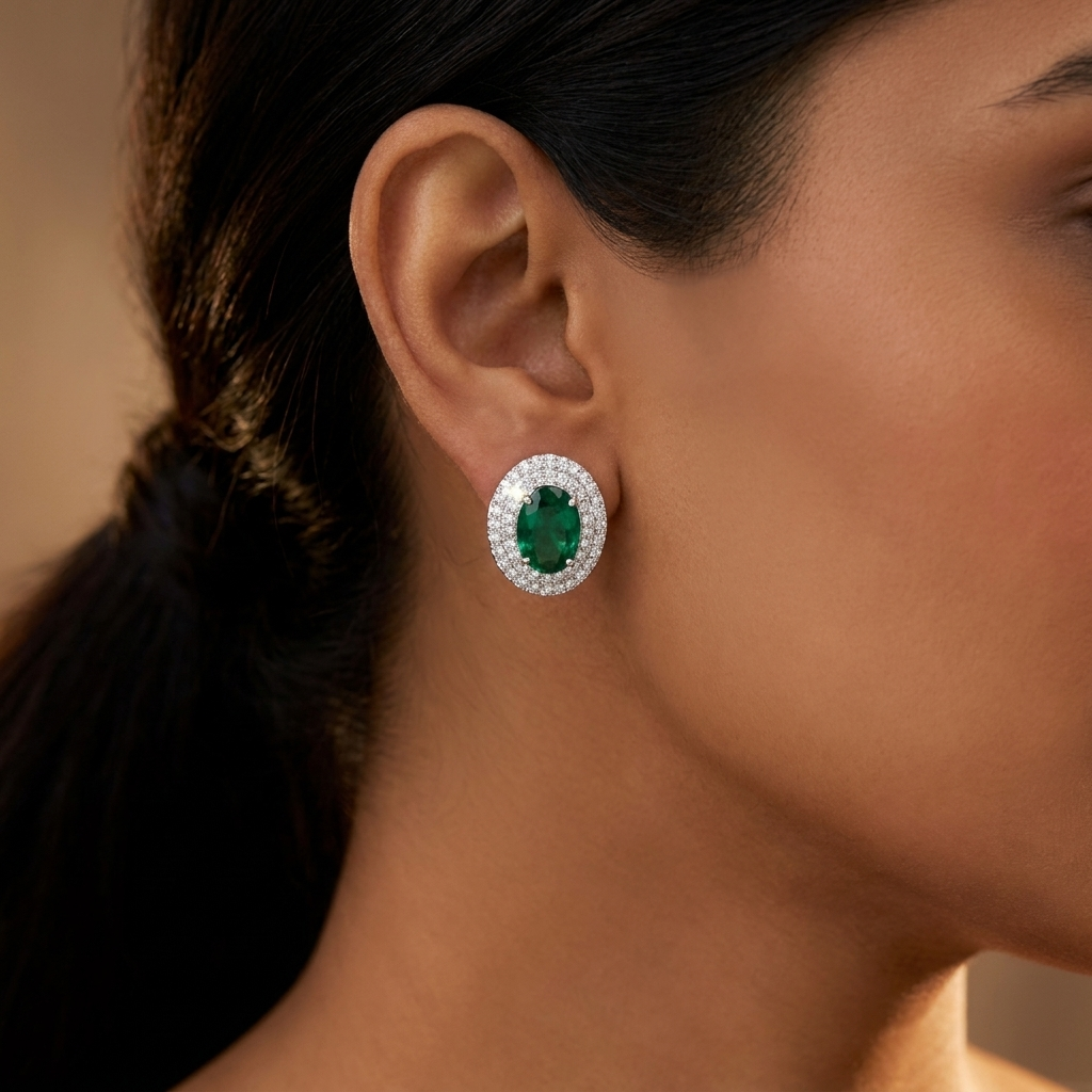 Minerva Emerald Double-Halo Studs